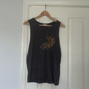 Urban Outfitters Future State Embroidered Tiger Tank Top Size M Gray Shirt